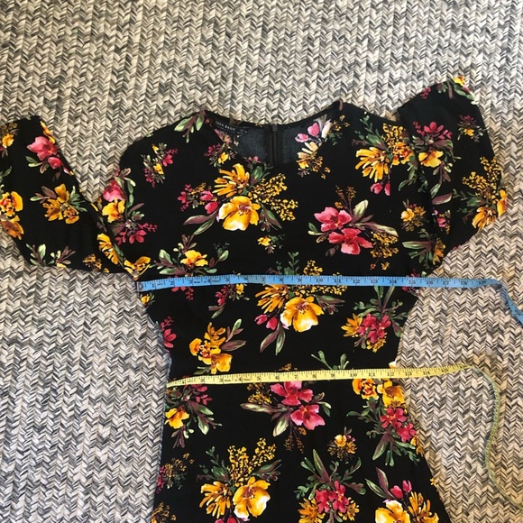 Zara Basic Collection Black Mini Dress w/ Florals - Picture 6 of 9